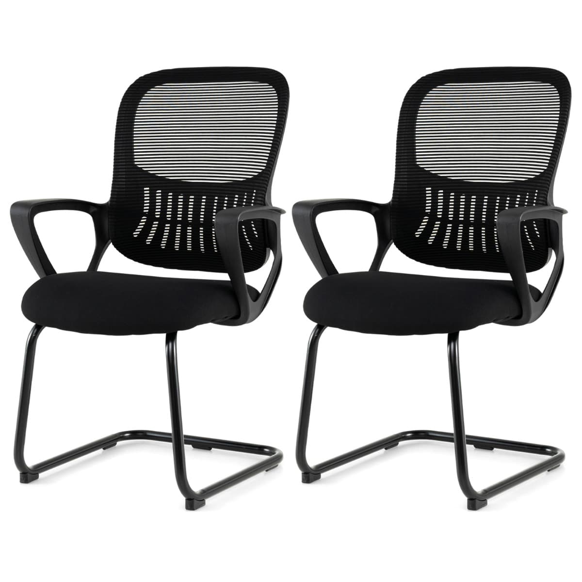 Lot de 2 Chaises de Bureau Sans Roulettes Fauteuil avec Base Traîneau Robuste Dossier en Maille Resp