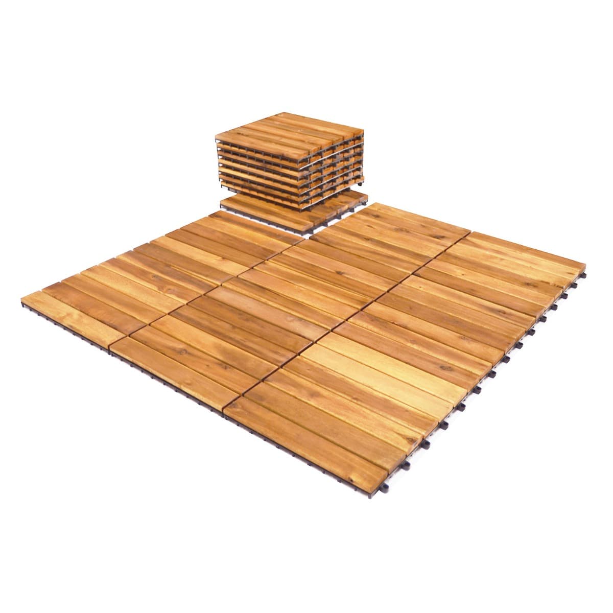 CostwayCarreaux de Terrasse en Bois d'Acacia27 Pièces Dalle Bois Huilé 30 x 30 CM Couvrant Surface de 24300 cm² pour Jardin Piscine Balcon